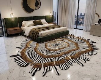 9x12 ft Irregular Shape Zebra Rug Black White Gold Statement Carpet Modern Living Room