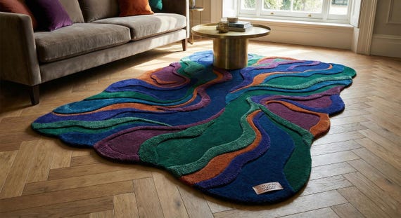 Hand Tufted Wool Rug, Abstract Irregular Shape, Modern Art Decor