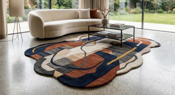 9x12 ft Hand Tufted Wool Area Rug Irregular Abstract Artistic Carpet  Living Room Rug