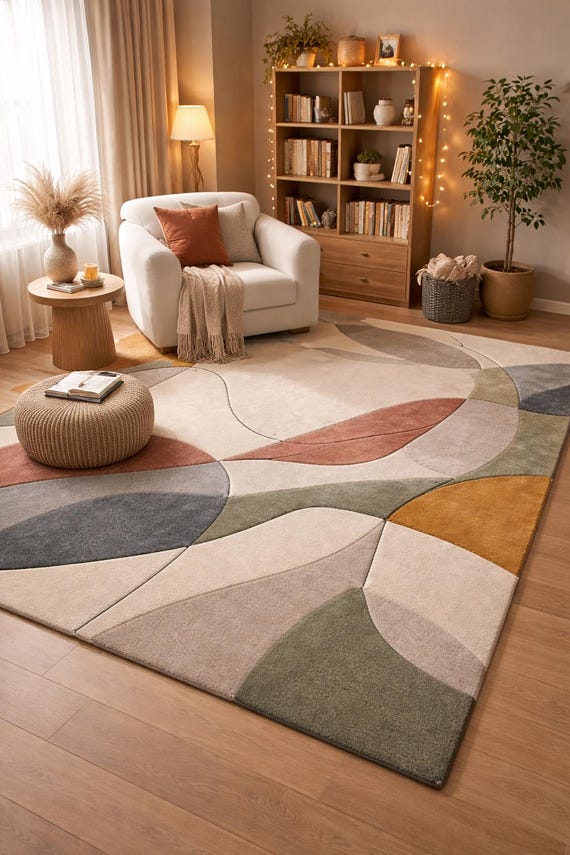 Hand-Tufted Wool Rug | Modern Abstract Design, Earthy Tones