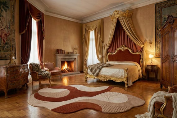 Hand Tufted Wool Rug, Irregular Abstract Area Carpet, Beige Brown Designer Floor Rug