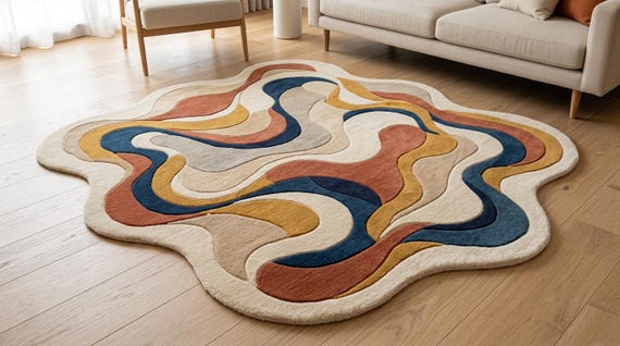 Hand Tufted Wool Area Rug Abstract Organic Shape Boho Living Room Decor rug 9x12