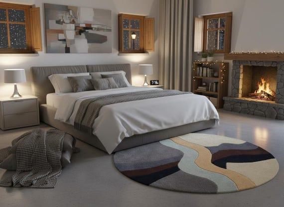 8x8 ft Hand Tufted Wool Blend Round Rug – Modern Abstract Design