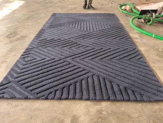 Dark Gray Geometric Area Rug – Textured Modern Carpet