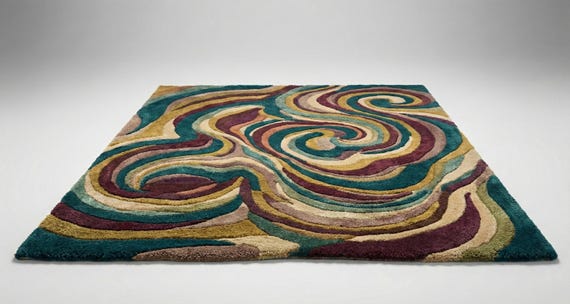 12x18 ft 9x12 ft Hand Tufted Wool Rug – Abstract Swirl Design, Plush Floor Decor