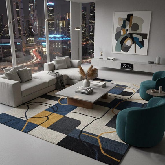 Hand Tufted Wool Area Rug – Modern Geometric Abstract Design