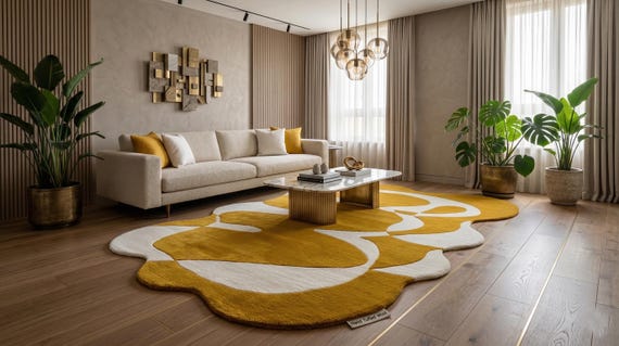 Hand Tufted Wool Abstract Rug, Irregular Shape Modern Living Room Carpet