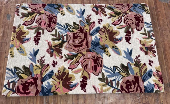 Hand Tufted Wool Floral Area Rug, Multicolor Botanical Statement Floor Decor