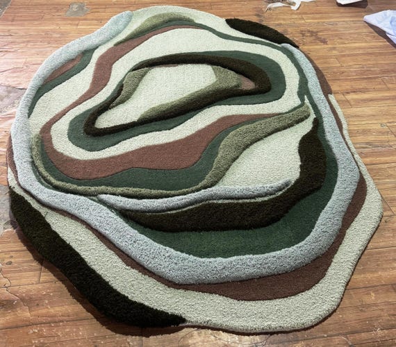 Handmade Abstract Wavy Rug, Boho Earth Tone Irregular Carpet, Living Room Statement Decor