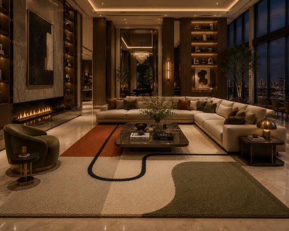 Hand Tufted Abstract Area Rug, Modern Geometric Wool Rug, Luxury Living Room Carpet,