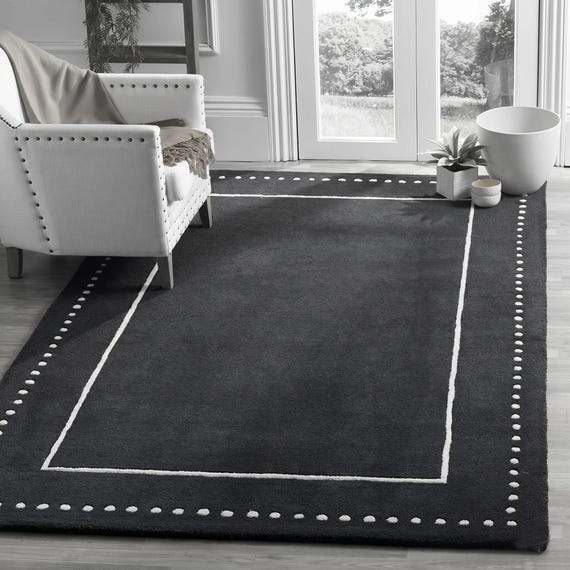 8x10 ft Modern Black Area Rug White Border Minimalist Geometric Carpet Contemporary Room Rug