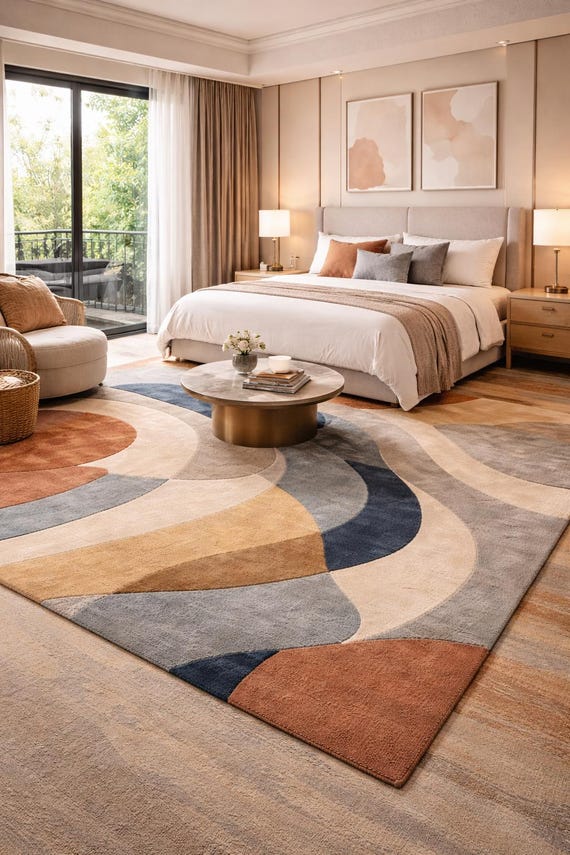 Hand Tufted Wool Area Rug, Modern Abstract Design, Luxury Home Decor