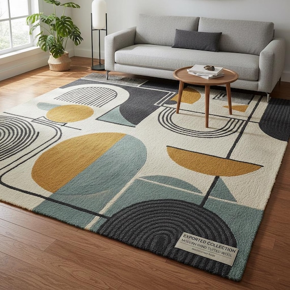 Hand Tufted Wool Rug | Modern Geometric Abstract Design