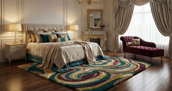 Hand Tufted Wool Rug – Abstract Swirl Design, Plush Floor Decor