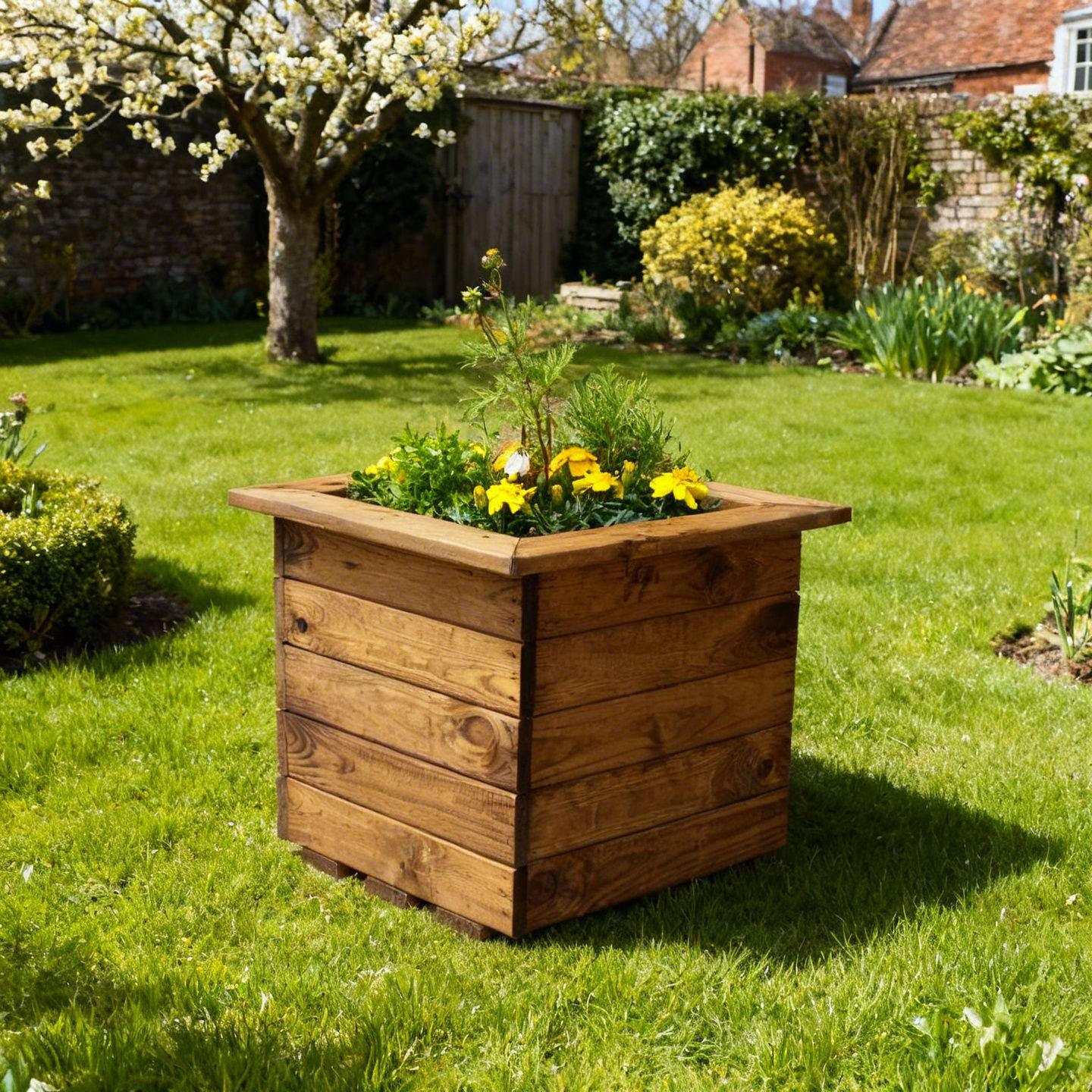 希少 large wooden pot Charles Taylor Country Large Square Wooden Garden Planter