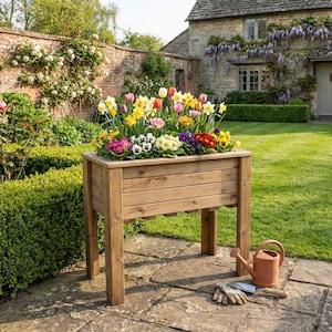 Charles Taylor Wiltshire Large Raised Wooden Garden Trough Planter W830xL410xH720mm