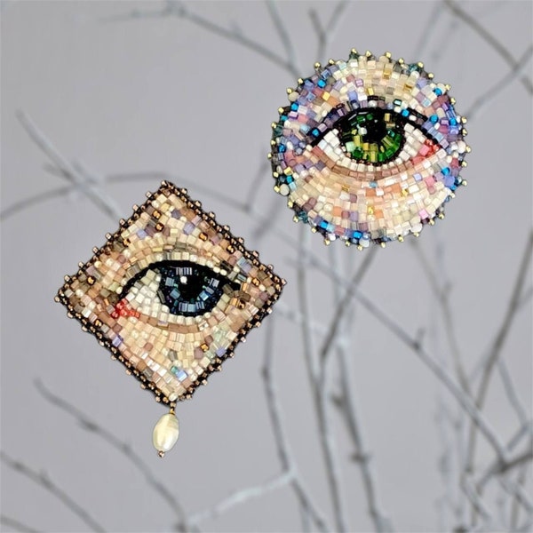 Evil eye brooch, beaded brooch, lover's eye , dark academia jewelry