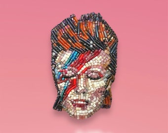 David Bowie beaded brooch , Custom embroidered portrait