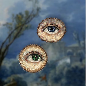 Victorian lovers eyes brooch, evil eye brooch, Beaded brooch, Dark Academy Jewelry