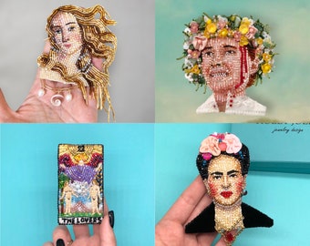Custom embroidered portrait , portrait from photo , beaded brooch