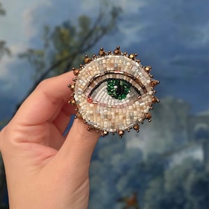 Victorian Lovers eye brooch, evil eye brooch, Beaded Brooch, Dark Academy Jewelry Circle 1