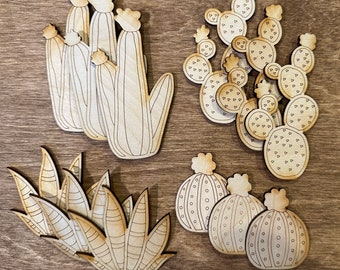 Laser cut cactus for crafts, cactus blanks for DIY, laser cut cactus for decor magnet DIY, cute cactus cutouts for creating
