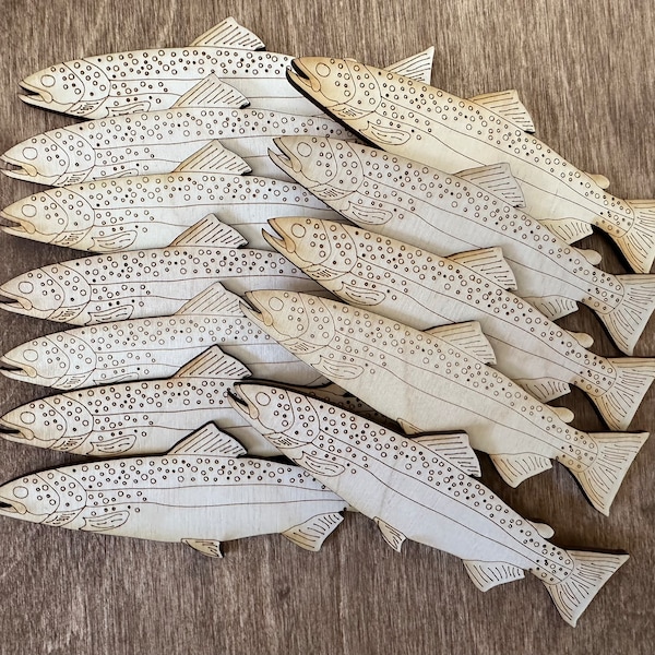 Laser cut decorative rainbow trout for crafts, fish blanks for crafting DIY home decor, trout fish to color or paint, rainbow trout shapes