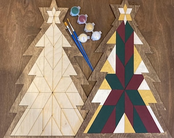 Barn pattern Christmas tree laser cut files for diy painting kit, digital download, SVG, EPS, PDF, Glowforge cut files, laser cut files