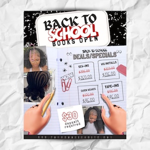 Back to School Sale Flyer, Braid Prices Flyer, Braids Sale Flyer, Back 2 School Flyer, Lashes, Hair Flyer, Braids Special Flyer Template