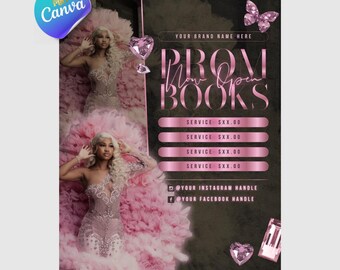 Pink Metallic Prom Flyer Template: Prom Season Specials (Canva Editable)