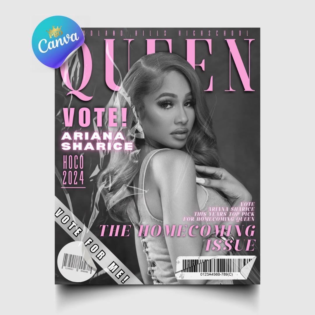 Homecoming Queen Campaign Flyer: Magazine Cover Template (Canva)