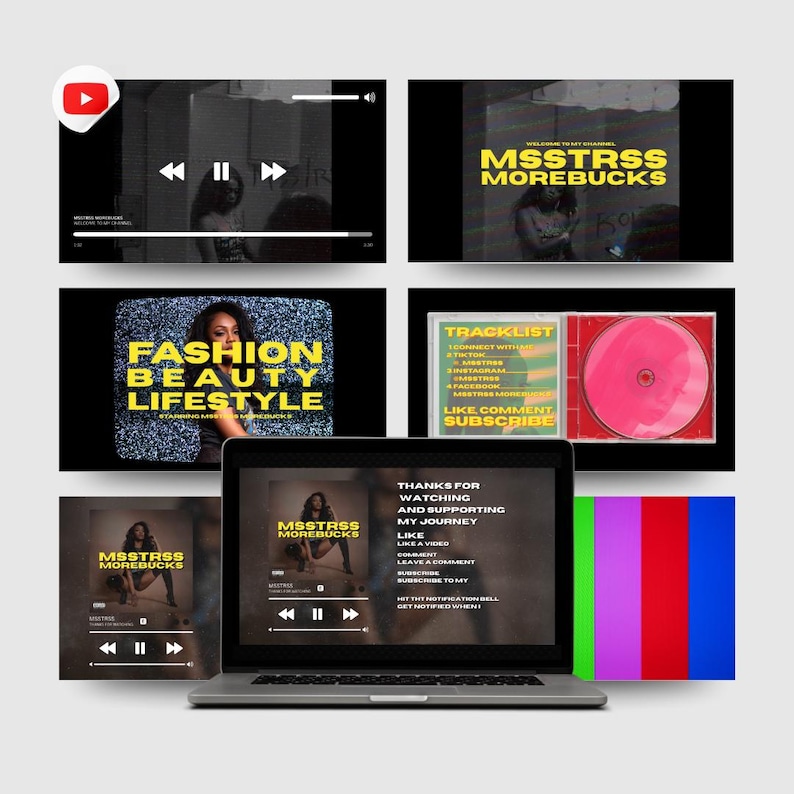 Music Video Introduction Design Music Video Inspired Youtube Intro Branding Kit: Editable Canva ...
