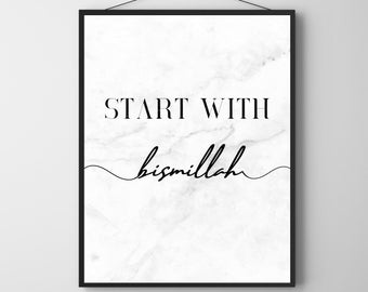 Start With Bismillah Islamic Wall Art, Bismillah Islamic Quote, Minimalist Islamic Poster, Muslim Quote, Islamic Decor, Muslim Digital Print