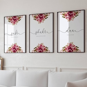Sabr Shukr Dua Islamic Printable Wall Art, Islamic Quotes, Islamic Posters Set Of 3, Muslim Home Decor, Muslim Digital Prints, Islamic Gift