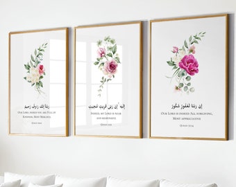 Quran Quotes Set of 3, Islamic Printable Wall Art, Motivational Islamic Quotes, Muslim Posters, Quran Verses, Muslim Art Digital Download