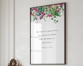 Cita del Corán 2:195, Impresión digital del verso del Corán, Arte de pared imprimible islámico, Cita islámica motivacional, Decoración de la pared musulmana, Surah Baqarah