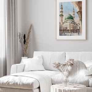 Masjid Nabawi Mosque Wall Art, Islamic Digital Print, Printable Mosque Painting, Madinah Poster, Muslim Home Decor, Muslim Digital Download image 5