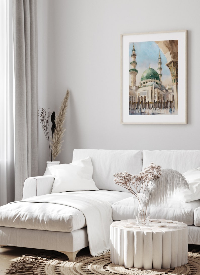 Masjid Nabawi Mosque Wall Art, Islamic Digital Print, Printable Mosque Painting, Madinah Poster, Muslim Home Decor, Muslim Digital Download image 5