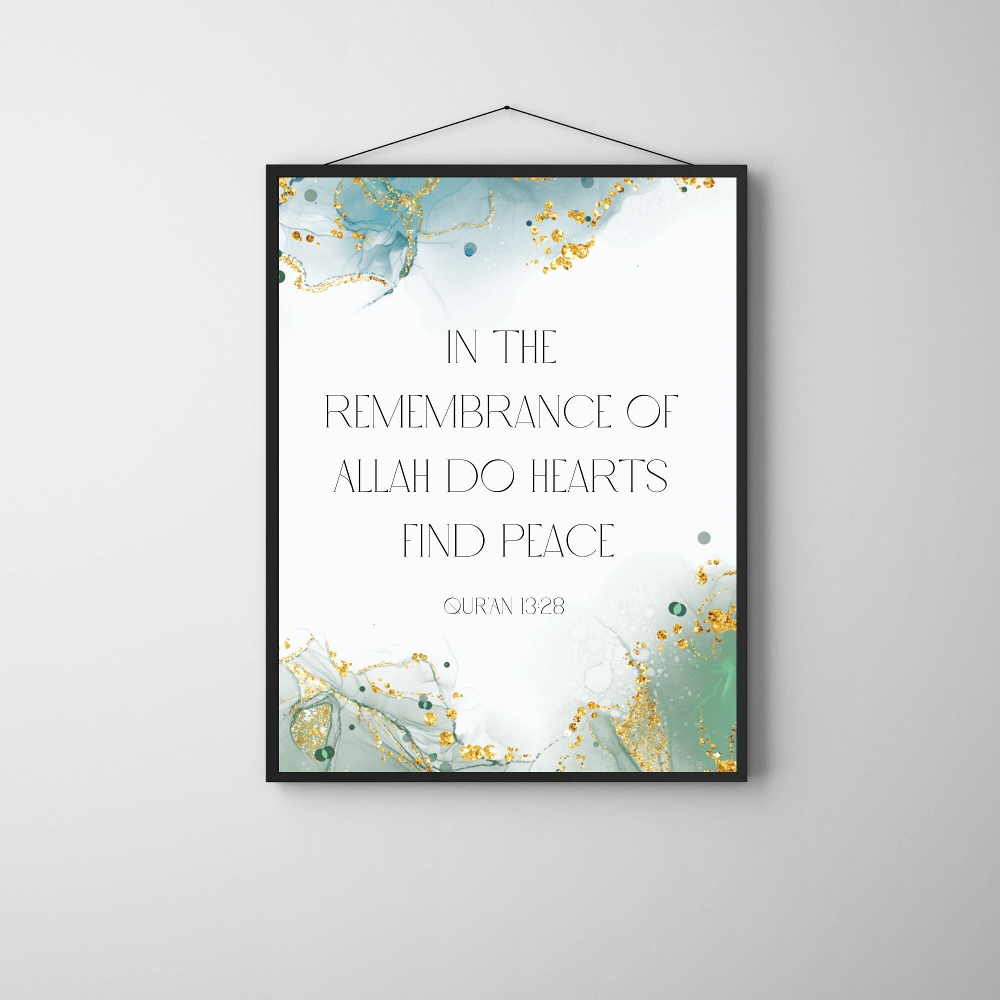コーランの言葉 アッラーを思い出すと心は平和を見つける、イスラムの印刷可能な壁アート、イスラム教徒の引用、イスラムのデジタルアート、スーラのポスター  - Etsy 日本, image size:2000x2000
