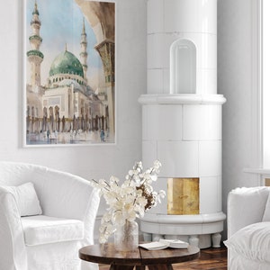 Masjid Nabawi Mosque Wall Art, Islamic Digital Print, Printable Mosque Painting, Madinah Poster, Muslim Home Decor, Muslim Digital Download image 4
