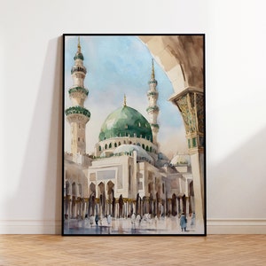 Masjid Nabawi, Mosque Wall Art, Islamic Digital Print, Printable Mosque Painting, Madinah Poster, Muslim Home Decor, Muslim Digital Download, Islamic Printable Wall Art, Muslim Digital print, Islamic Digital Art, Prophet Muhammad Mosque, Rawda