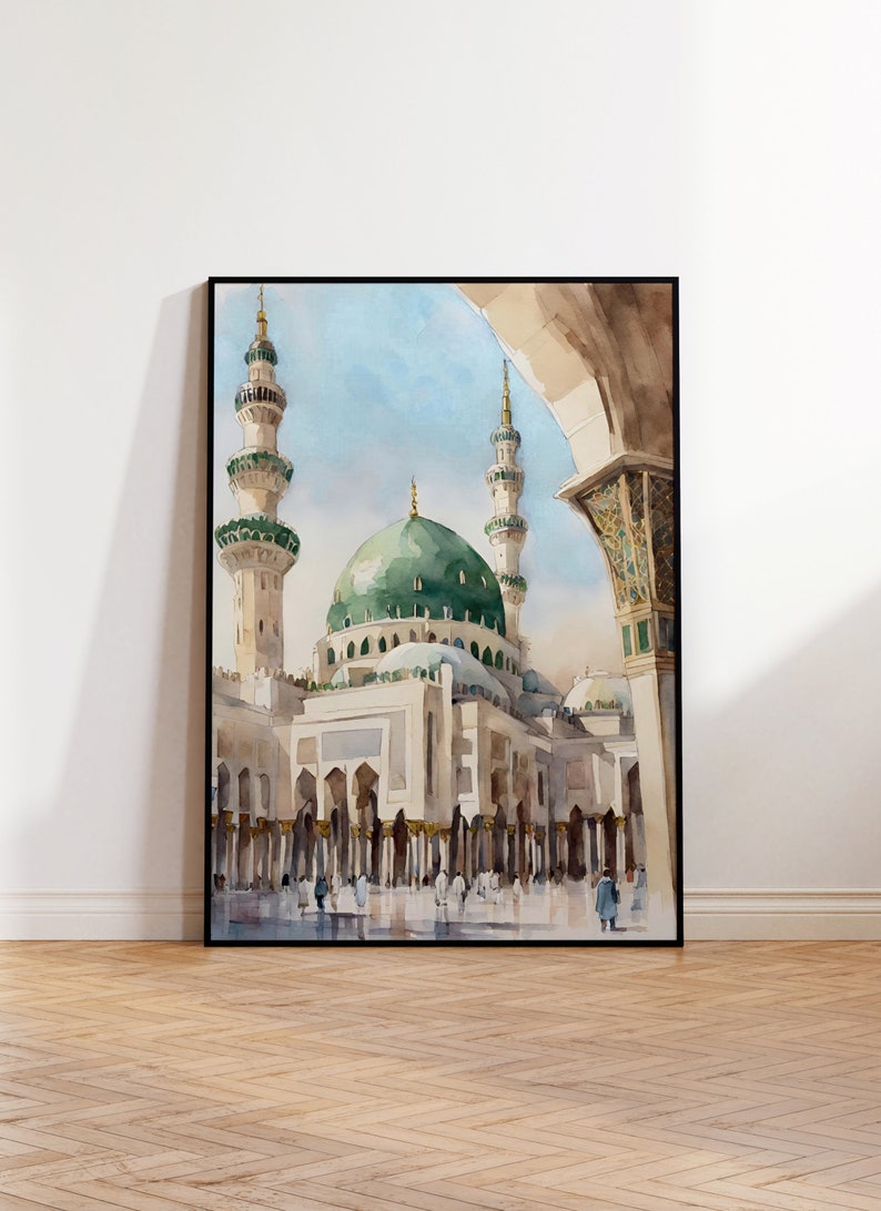 Masjid Nabawi, Mosque Wall Art, Islamic Digital Print, Printable Mosque Painting, Madinah Poster, Muslim Home Decor, Muslim Digital Download, Islamic Printable Wall Art, Muslim Digital print, Islamic Digital Art, Prophet Muhammad Mosque, Rawda