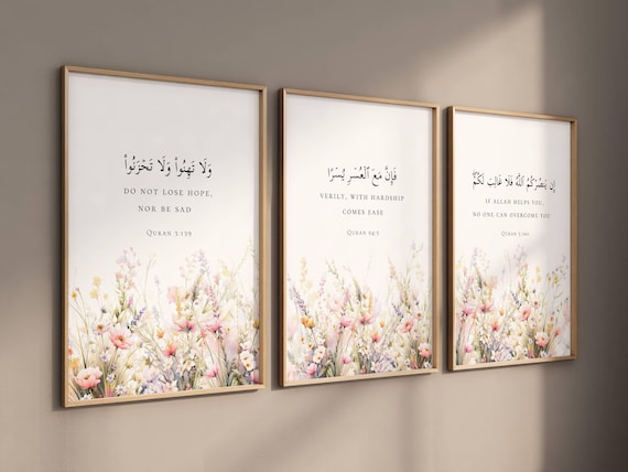Quran Quotes Islamic Wall Art Printable Set Of 3, Quran Verses, Motivational Islamic Quotes, Muslim Posters Wall Decor, Islamic Digital Art