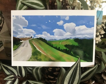 Peinture de paysage montagne route et nuage