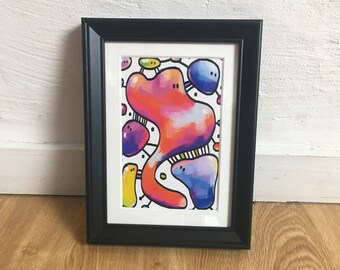 Funny illustration colorful forms print, unique gift, wall art, children drawing