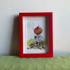 Citrouille courge potimarron joie de l’automne squelette Halloween mignon aquarelle originale A6