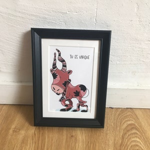 Vache unique ! Illustration imprimée, jolie décoration murale, carte de voeux, dessin d'animaux bienveillant, santé mentale cadeau