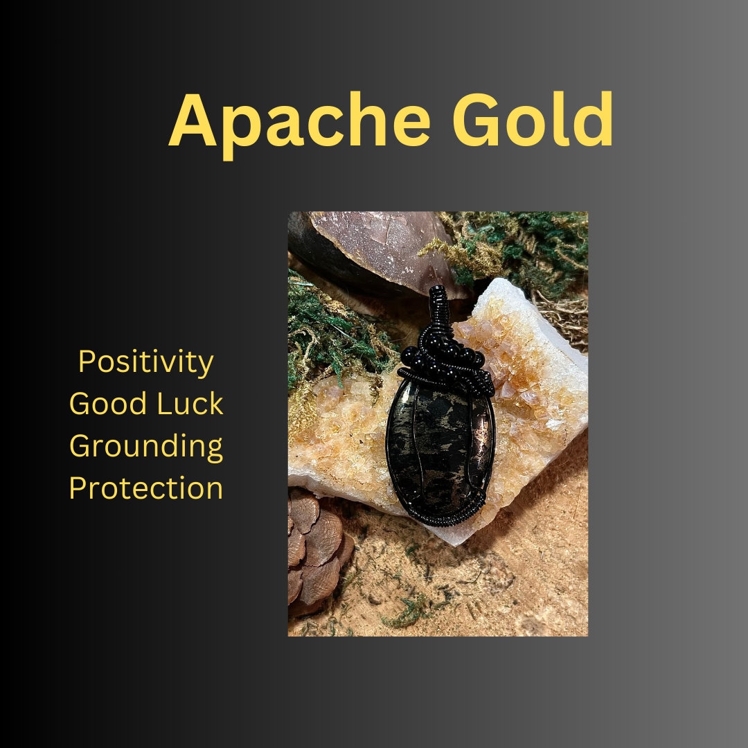 Apache Gold Stone Black Wire Wrapped Pendent Etsy
