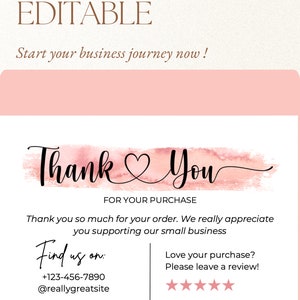 Small Business Thank You Card Template, Printable Thank You Package Insert, Modern Business Thank You, Contemporary Branding, Editable, 41