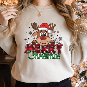 Reindeer Merry Christmas T-Shirt Sweatshirt, Cute Christmas Reindeer, Unisex Jersey Short Sleeve Tee